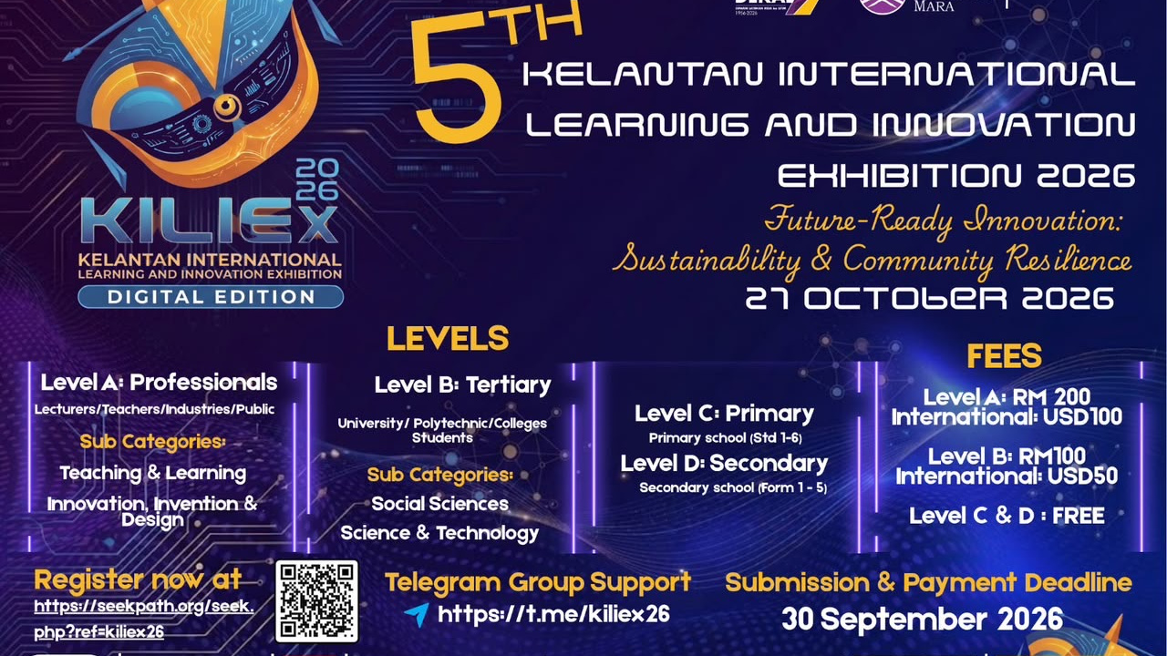 Kelantan International Learning & Exhibition 2026 iid competition poster